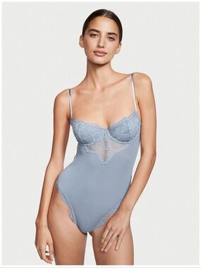 Victoria's Secret | Blue Haze Lace-Trim Teddy Bodysuit